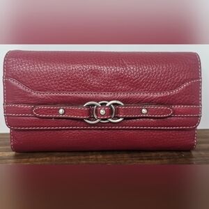 Willsons Leather Red Pebbled Leather Wallet Threefold Credit Card ID Checkbook